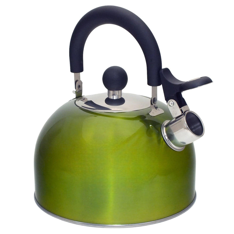 2.5L Metallic Green Stainless Steel Whistling Stovetop Kettle - tooltime.co.uk