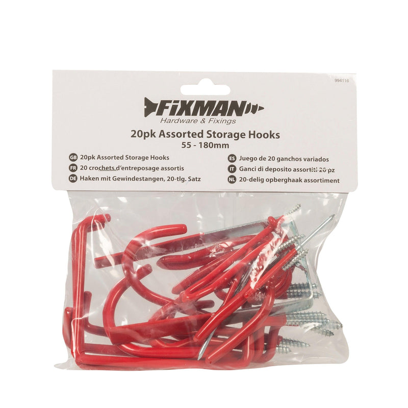 20 Piece Fixman Assorted Storage Hooks Pack - tooltime.co.uk