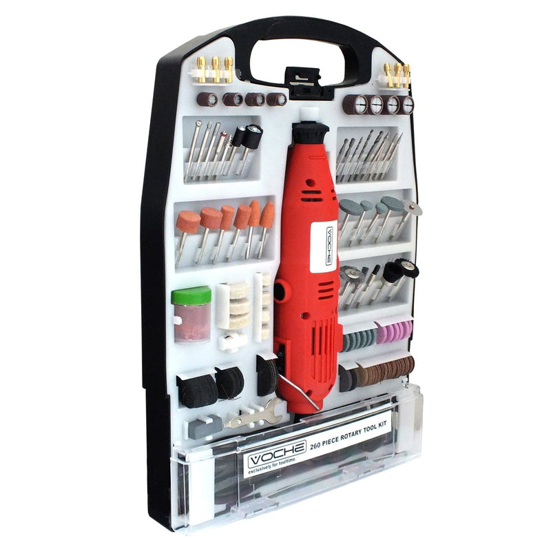 VOCHE® MINI ROTARY HOBBY DRILL COMBI MULTI GRINDER TOOL SET & 260PC ACCESSORIES - tooltime.co.uk