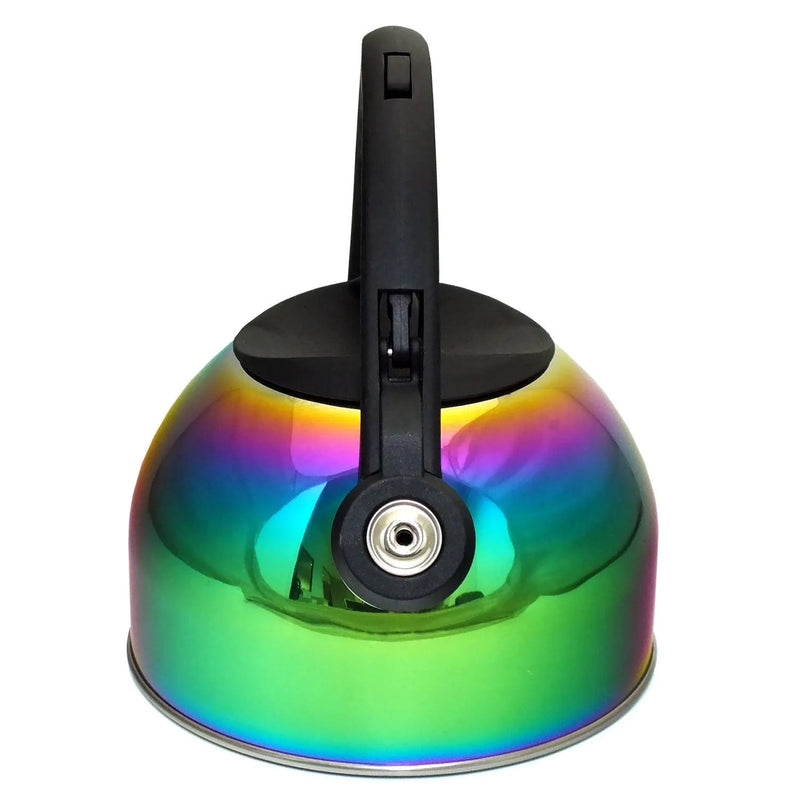 2L Stovetop Whistling Kettle Stainless Steel Iridescent Rainbow Multi Coloured - tooltime.co.uk