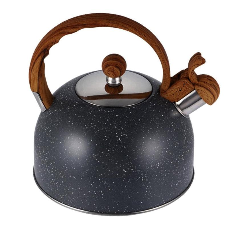 3 Litre Stone and Wood Effect Whistling Stovetop Kettle & 2 Slice Black Toaster Set - tooltime.co.uk