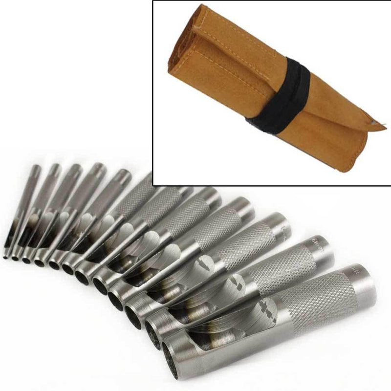 12Pc Pro Precision Hollow Punch Set 3Mm - 19Mm Hole Cutter + Leather Tool Roll