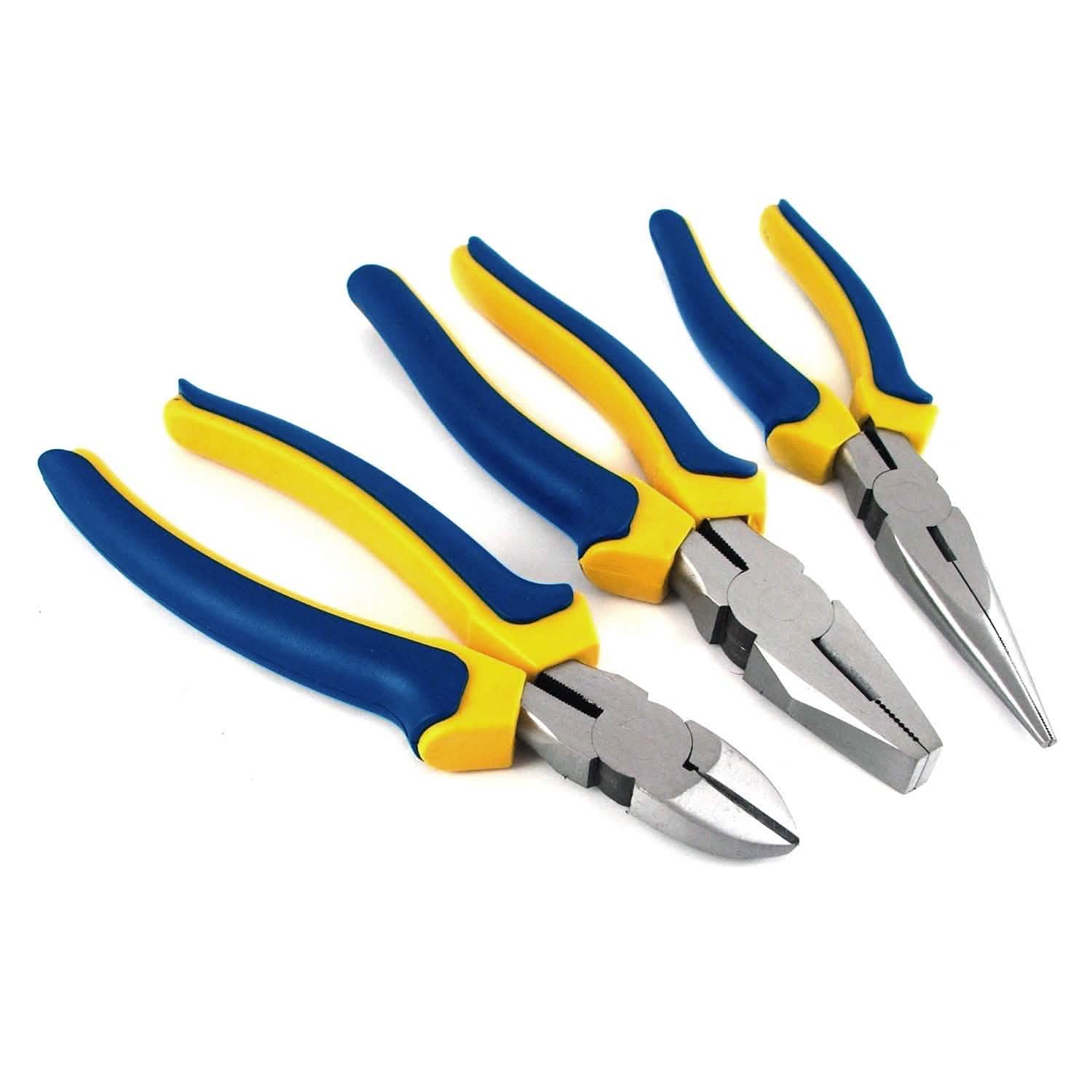 3PC 7" 175mm 8" 200mm SOFT GRIP PLIER SET COMBINATION LONG NOSE CUTTING PLIERS - tooltime.co.uk