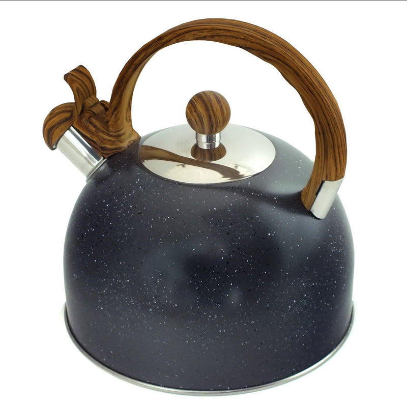 3L Whistling Kettle Grey Stone Wood Style Stainless Steel Gas Electric Induction - tooltime.co.uk