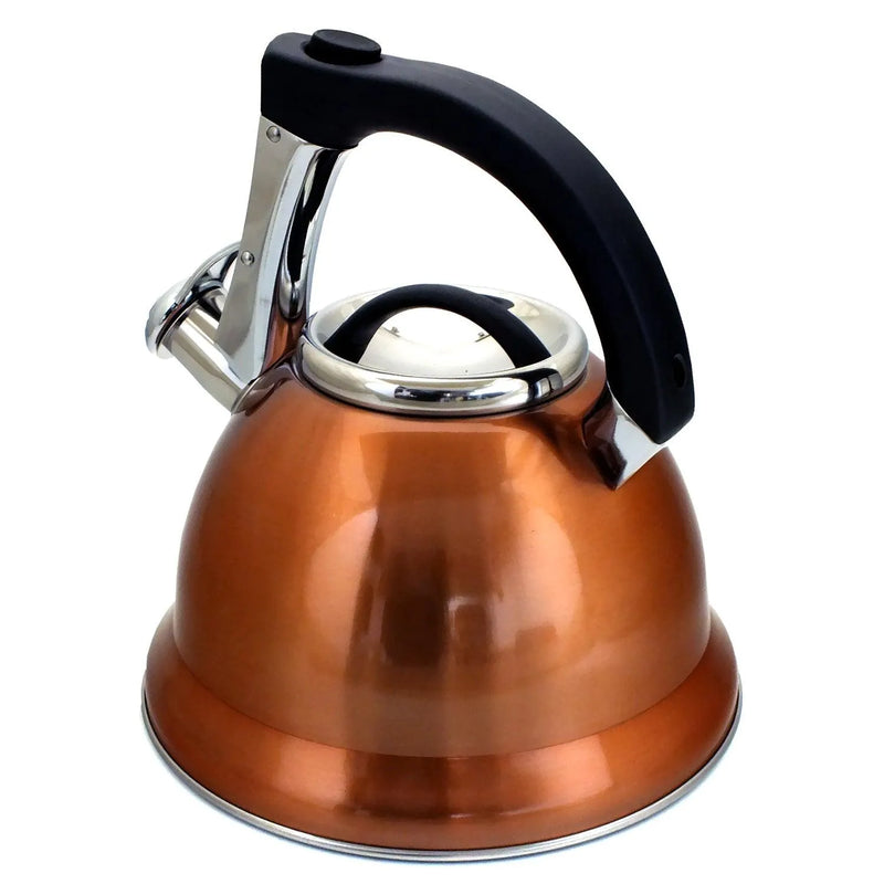 3ltr Copper Whistling Kettle Stovetop Stainless Steel Gas Electric Hobs Voche® - tooltime.co.uk