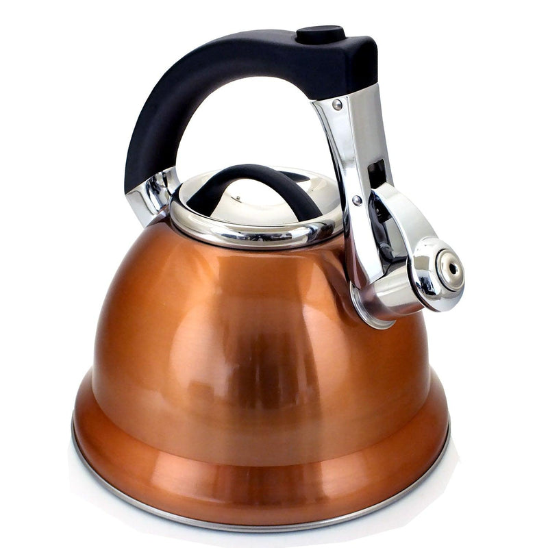 3ltr Copper Whistling Kettle Stovetop Stainless Steel Gas Electric Hobs Voche® - tooltime.co.uk