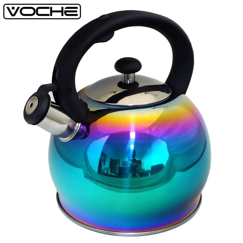 3ltr Whistling Stovetop Kettle Stainless Steel Iridescent Rainbow Multi Coloured - tooltime.co.uk