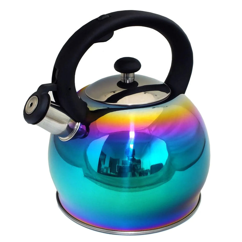 3ltr Whistling Stovetop Kettle Stainless Steel Iridescent Rainbow Multi Coloured - tooltime.co.uk