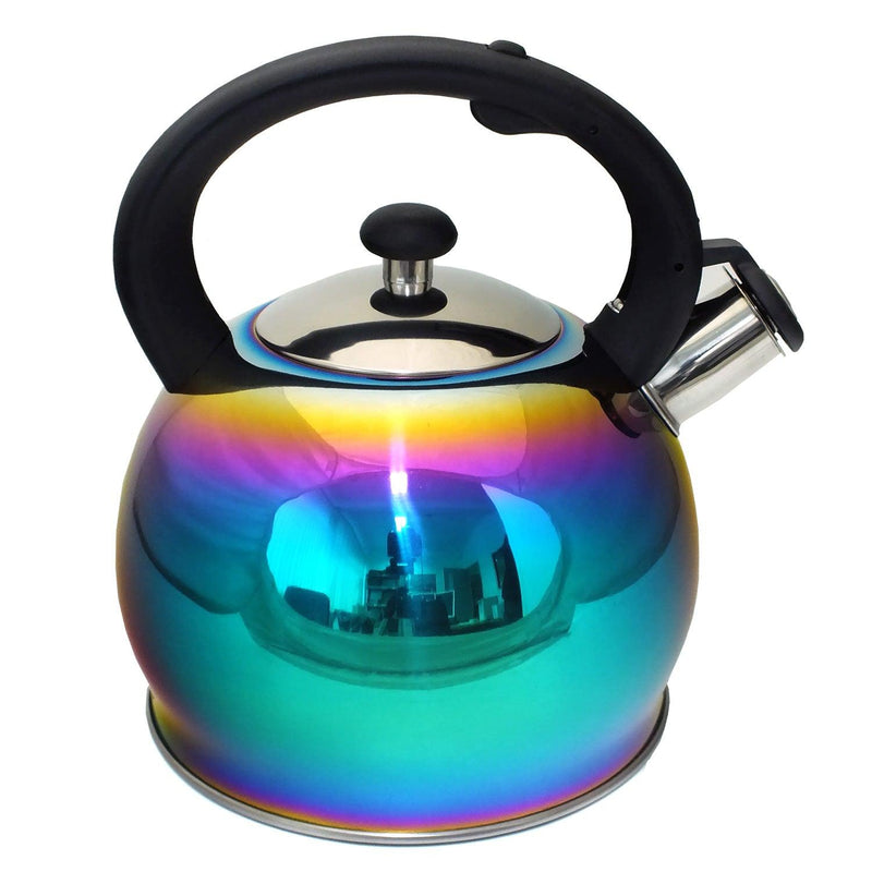 3ltr Whistling Stovetop Kettle Stainless Steel Iridescent Rainbow Multi Coloured - tooltime.co.uk