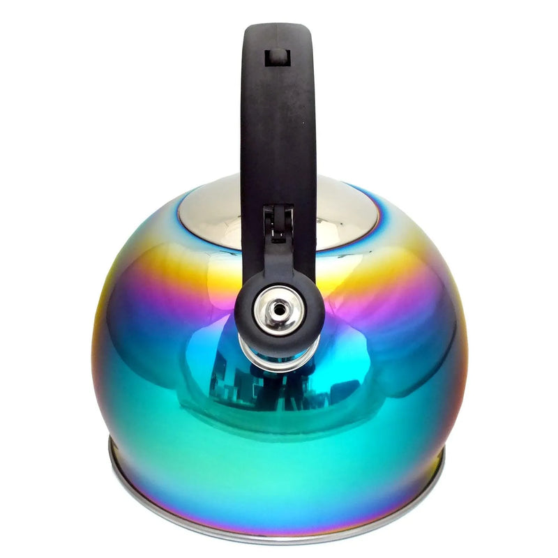 3ltr Whistling Stovetop Kettle Stainless Steel Iridescent Rainbow Multi Coloured - tooltime.co.uk