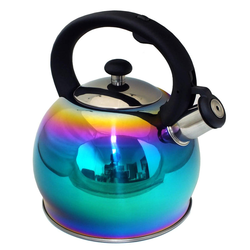 3ltr Whistling Stovetop Kettle Stainless Steel Iridescent Rainbow Multi Coloured - tooltime.co.uk
