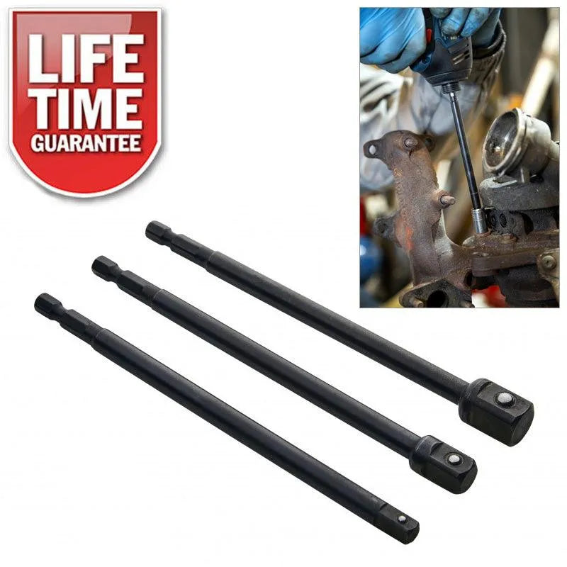 3Pc 6" 150Mm Impact Socket Convertors Adaptors 1/4" 3/8" 1/2" Extension Bar Set - tooltime.co.uk