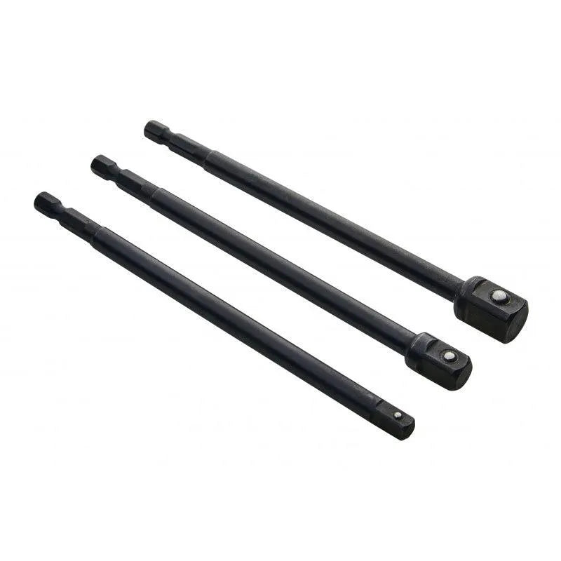 3Pc 6" 150Mm Impact Socket Convertors Adaptors 1/4" 3/8" 1/2" Extension Bar Set - tooltime.co.uk