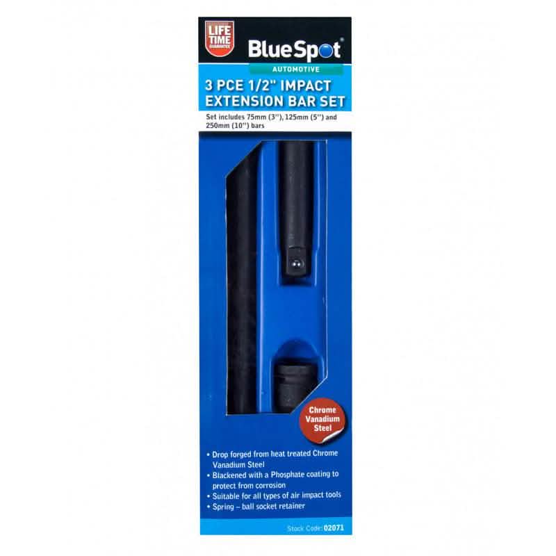 3PC LONG REACH 1/2" IMPACT SOCKET EXTENSION BAR SET 3" 5" 10" LIFETIME WARRANTY - tooltime.co.uk