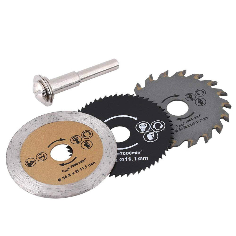 3pc Mini Circular Saw Blade Set 54.8mm 2" HSS TCT Diamond Cutting Discs +Mandrel - tooltime.co.uk