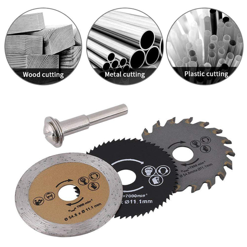 3pc Mini Circular Saw Blade Set 54.8mm 2" HSS TCT Diamond Cutting Discs +Mandrel - tooltime.co.uk