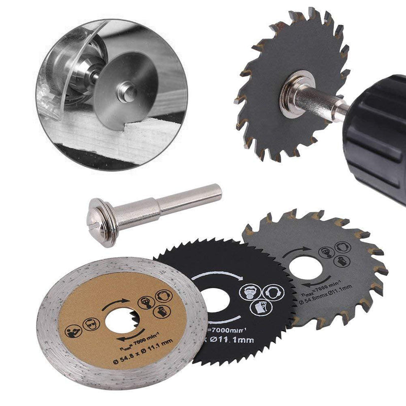 3pc Mini Circular Saw Blade Set 54.8mm 2" HSS TCT Diamond Cutting Discs +Mandrel - tooltime.co.uk