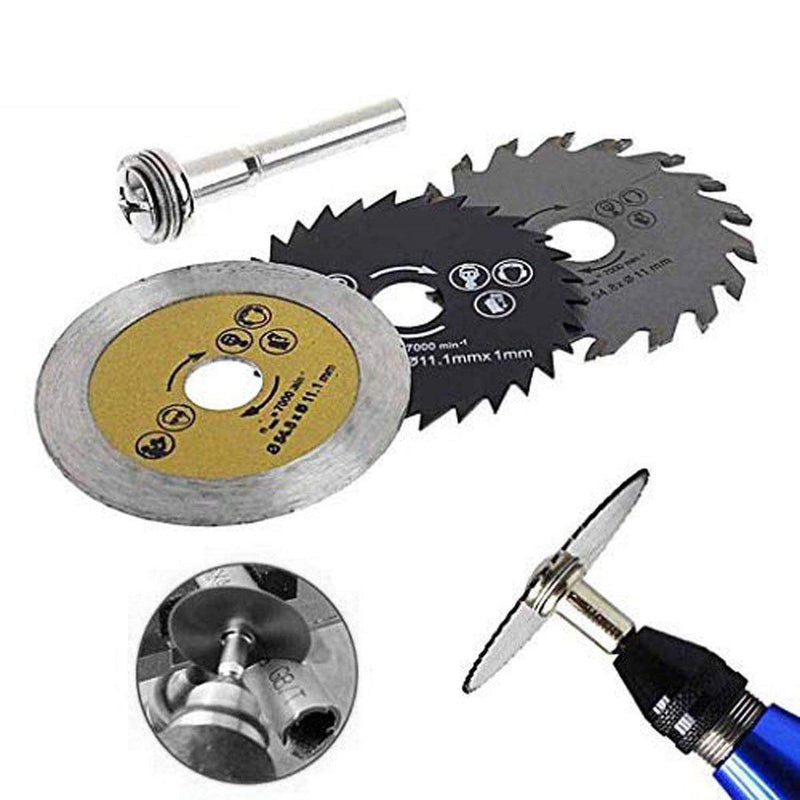 3pc Mini Circular Saw Blade Set 54.8mm 2" HSS TCT Diamond Cutting Discs +Mandrel - tooltime.co.uk