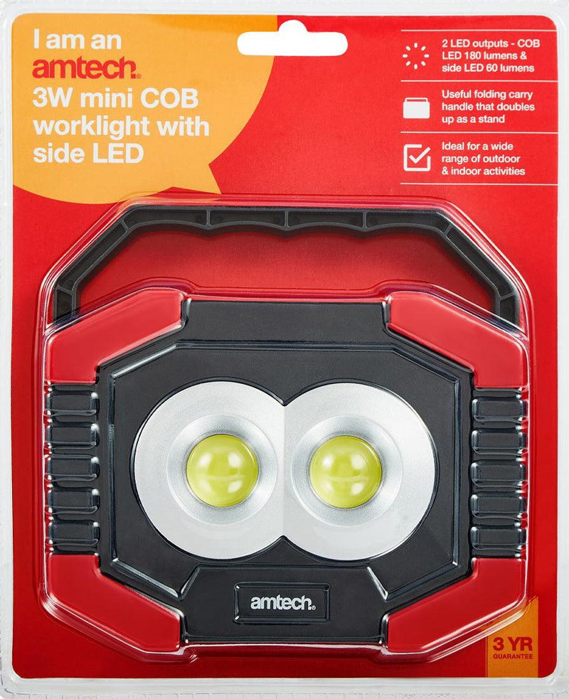 3W Mini Cob Inspection Lamp Garage Worklight With Side Led Torch Folding Handle - tooltime.co.uk