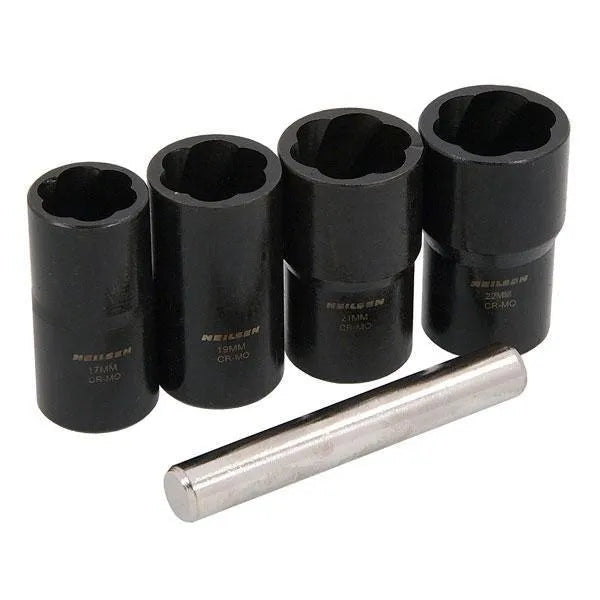 4 Piece Locking Wheel Nut Removers Grip & Twist Sockets for Damaged and Rounded Bolts 17-22mm - tooltime.co.uk