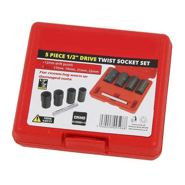 4 Piece Locking Wheel Nut Removers Grip & Twist Sockets for Damaged and Rounded Bolts 17-22mm - tooltime.co.uk