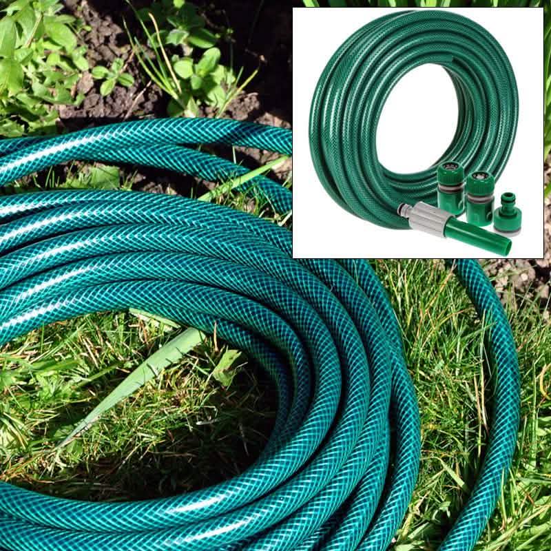 15M Heavy Duty 1/2" Reinforced Garden Hose Pipe Spray Nozzle + Connectors Set