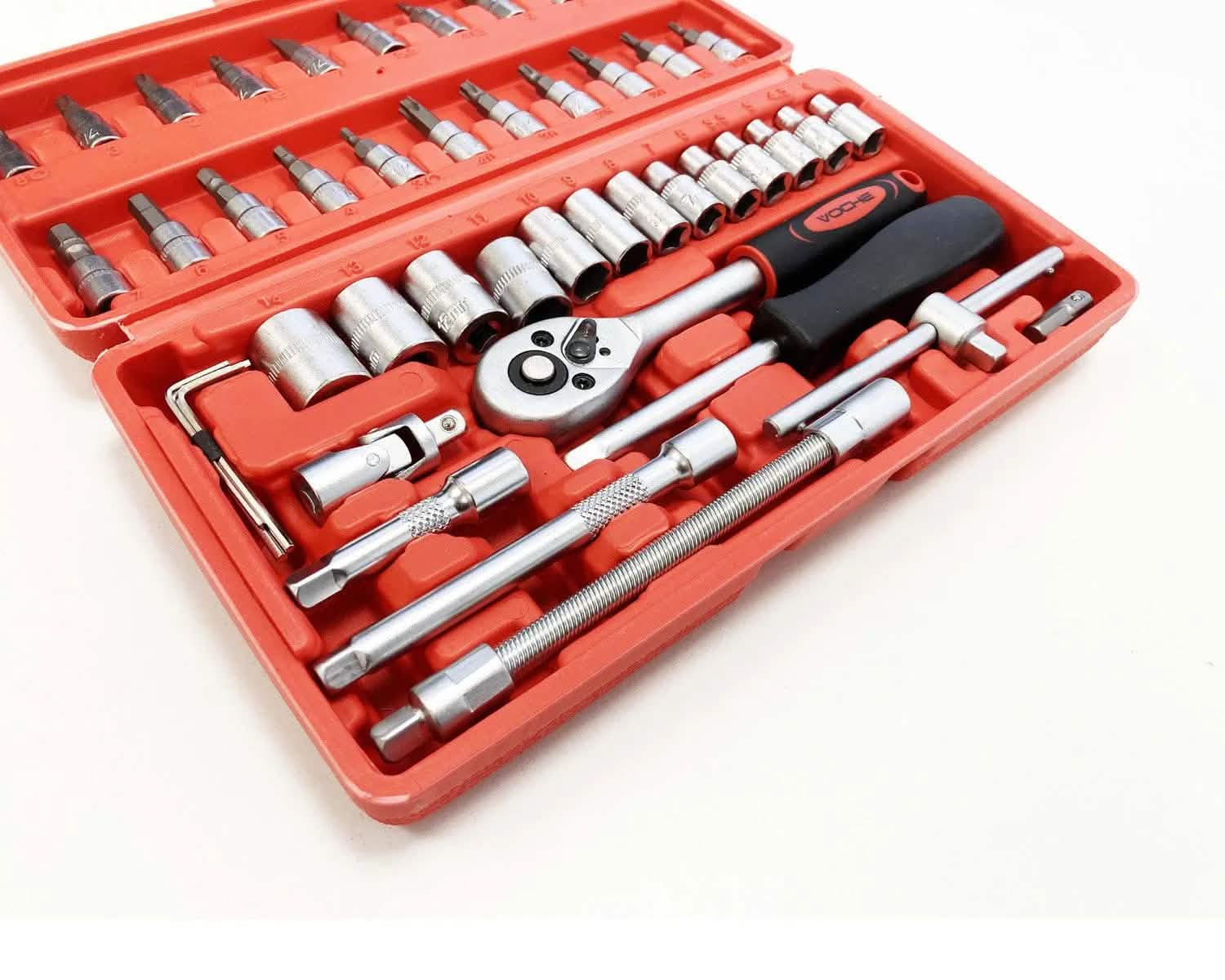 46pce 1/4 Dr Sockets Set CRV Steel Torx Star Pozi Phillips Bits + Case - DE - tooltime.co.uk