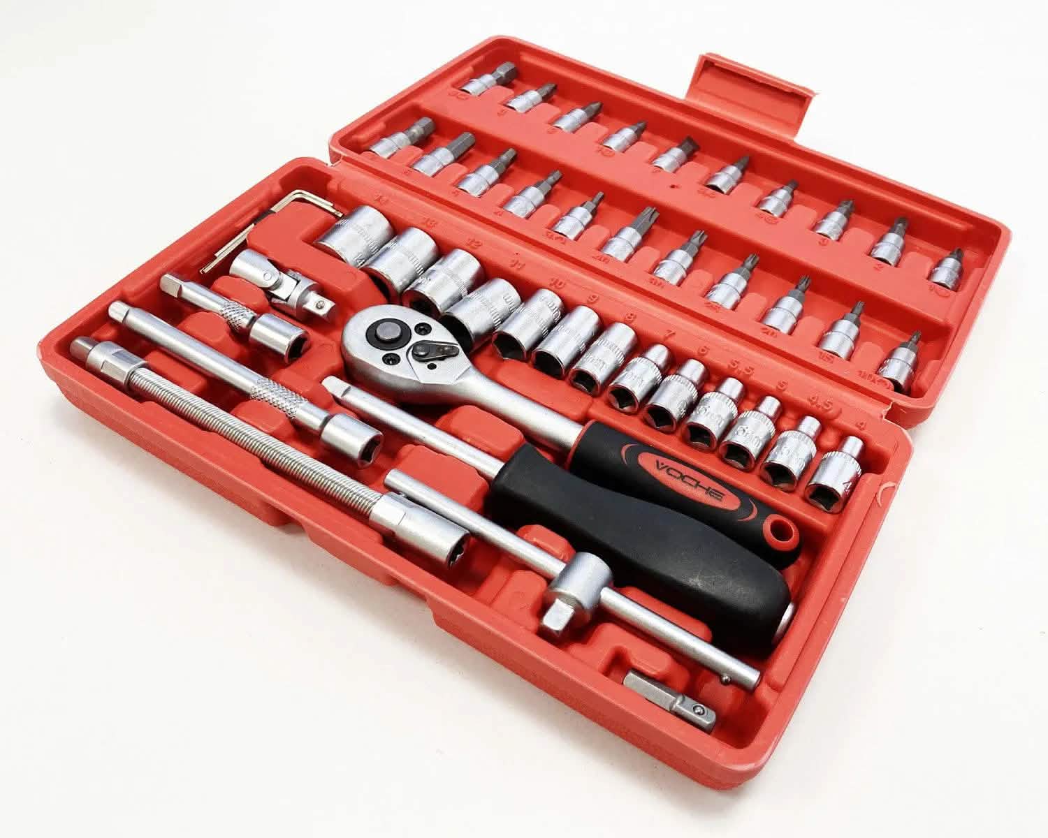 46pce 1/4 Dr Sockets Set CRV Steel Torx Star Pozi Phillips Bits + Case - DE - tooltime.co.uk