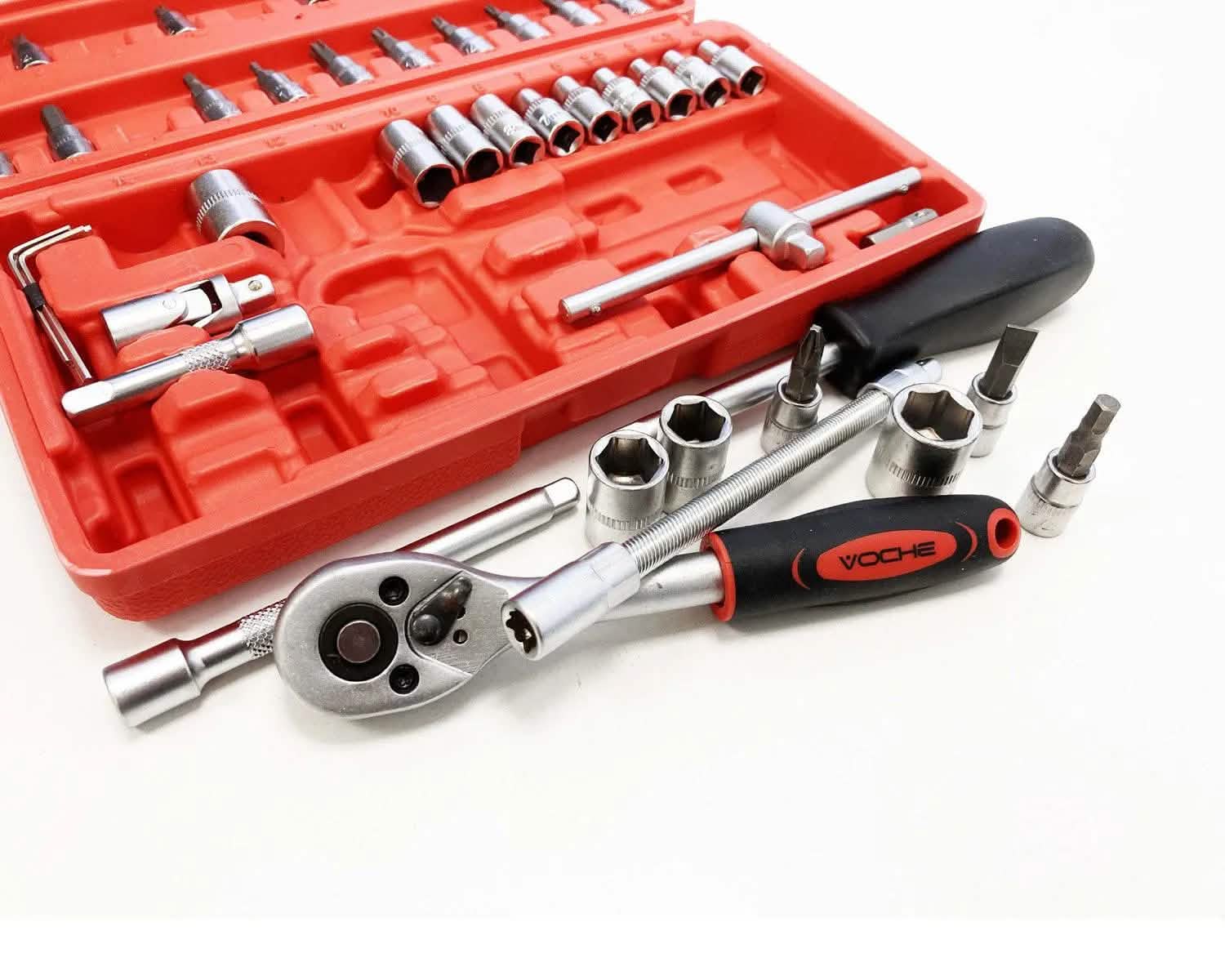 46pce 1/4 Dr Sockets Set CRV Steel Torx Star Pozi Phillips Bits + Case - DE - tooltime.co.uk