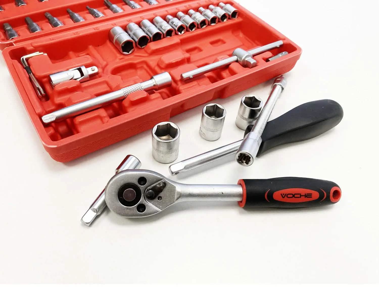 46pce 1/4 Dr Sockets Set CRV Steel Torx Star Pozi Phillips Bits + Case - DE - tooltime.co.uk