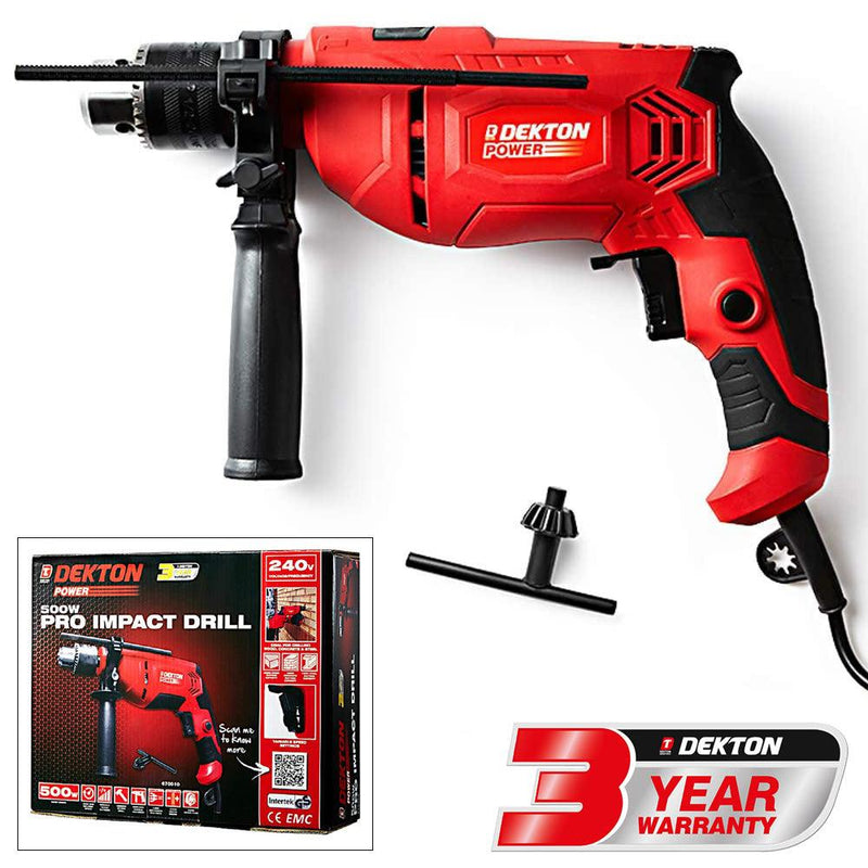 500W Hammer Drill + 26pc Bits Set Variable Speed Side Handle & Depth Rod 240V - tooltime.co.uk