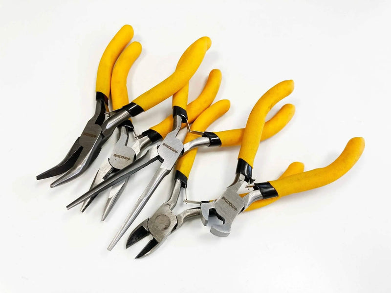 5pc Mini Soft Grip Plier Set + Case Crafts Jewellery Making Electronics - tooltime.co.uk