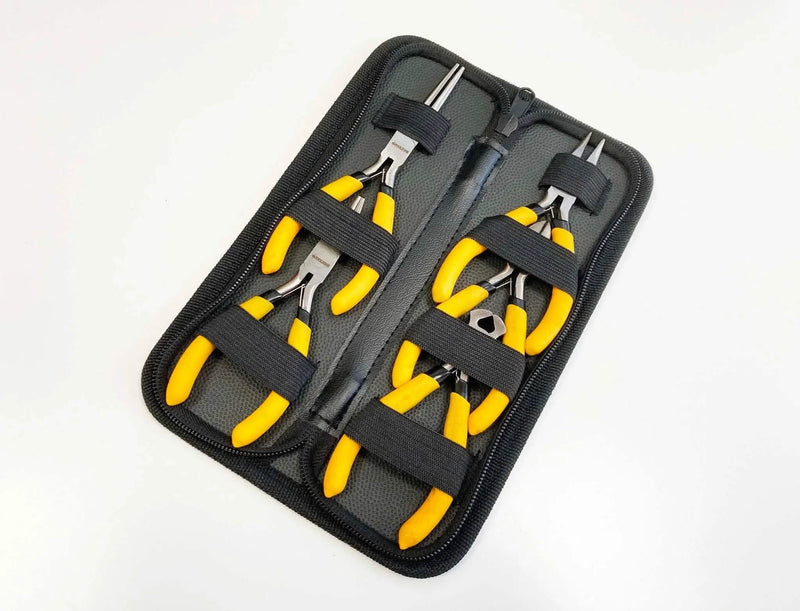 5pc Mini Soft Grip Plier Set + Case Crafts Jewellery Making Electronics - tooltime.co.uk