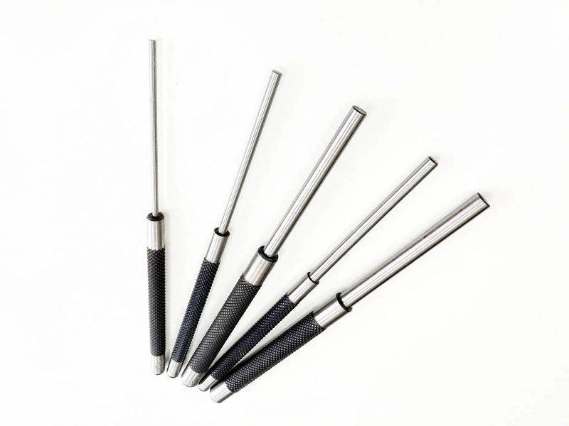 5Pc Parallel Pin Punch Set Hardened Steel With Knurled Handle - tooltime.co.uk