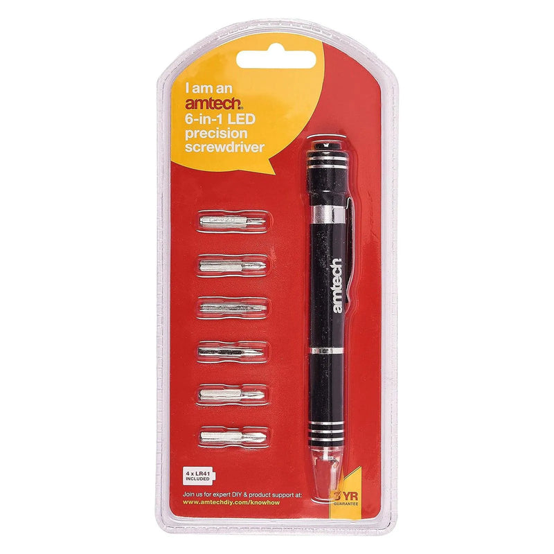 6-in-1 Aluminium Precision Screwdriver with LED Light - tooltime.co.uk