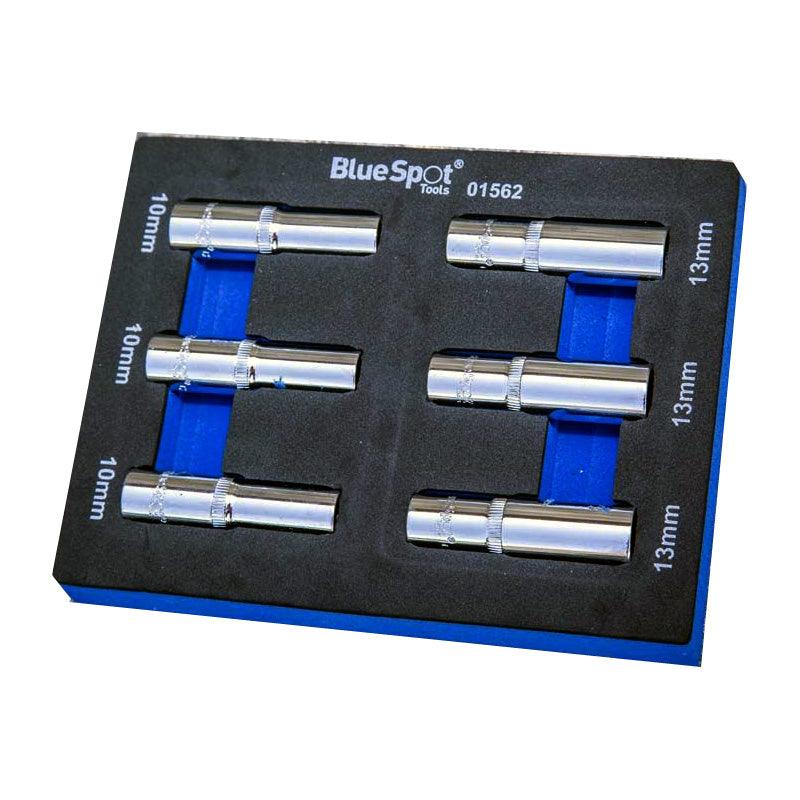 6 Piece 3/8" Deep Sockets 10mm & 13mm with EVA Foam Tray - tooltime.co.uk