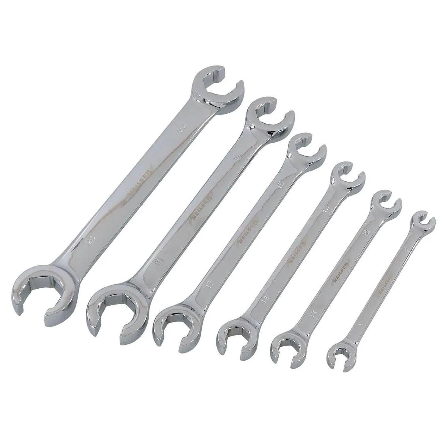 6pc Flare Nut Spanners Set 6-24mm Open Ended Brake Pipe Wrenches + Storage Roll - tooltime.co.uk