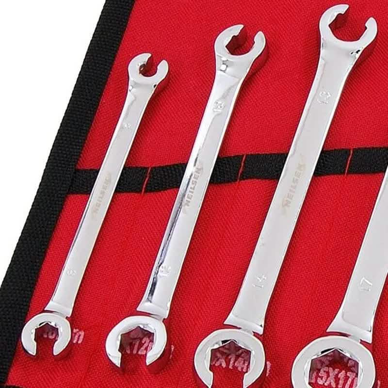 6pc Flare Nut Spanners Set 6-24mm Open Ended Brake Pipe Wrenches + Storage Roll - tooltime.co.uk