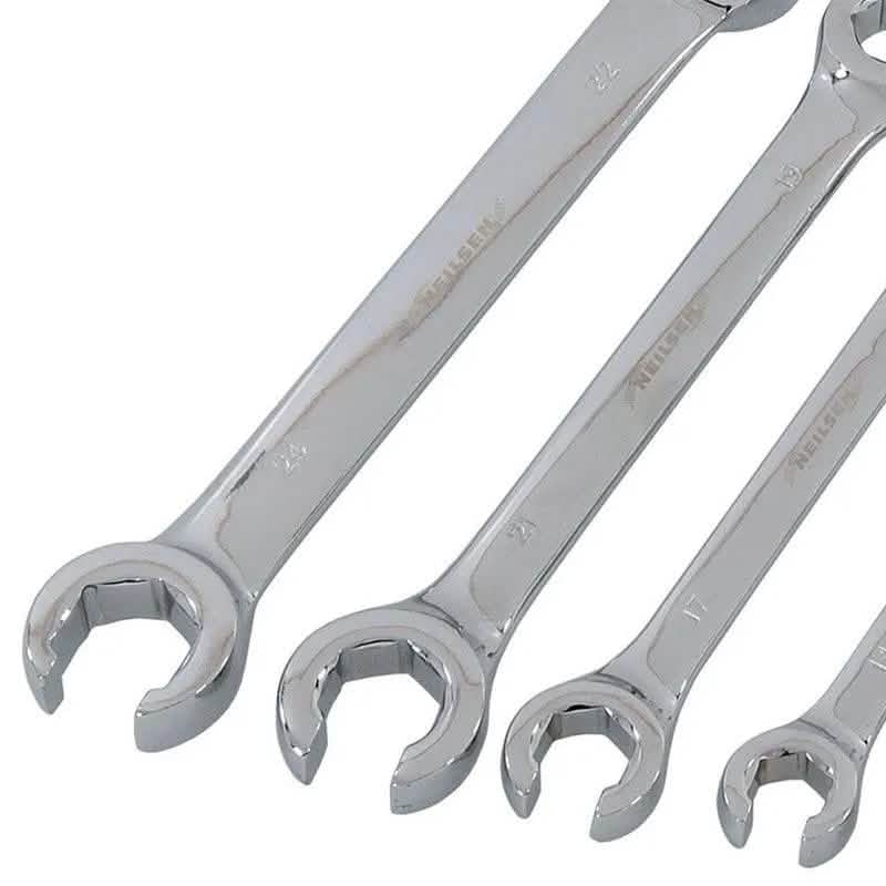 6pc Flare Nut Spanners Set 6-24mm Open Ended Brake Pipe Wrenches + Storage Roll - tooltime.co.uk