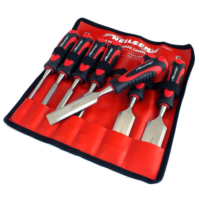 7 Piece Wood Chisel Set with Tool Storage Roll - tooltime.co.uk