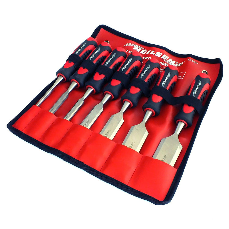 7 Piece Wood Chisel Set with Tool Storage Roll - tooltime.co.uk