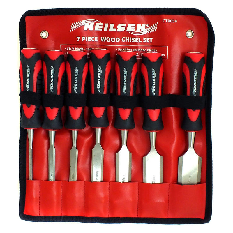 7 Piece Wood Chisel Set with Tool Storage Roll - tooltime.co.uk