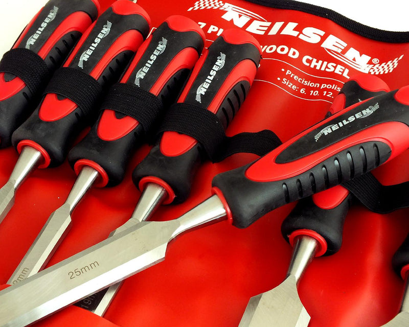 7 Piece Wood Chisel Set with Tool Storage Roll - tooltime.co.uk