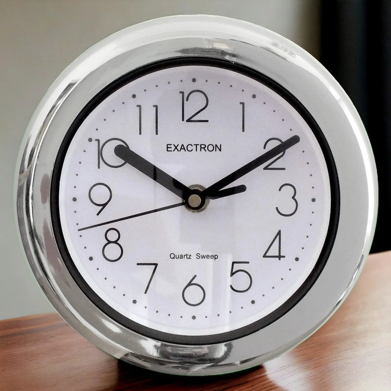 7" Round Silver Clock | Quartz Silent Sweep Non Ticking Movement | Table, Desk or Wall Mounted - tooltime.co.uk