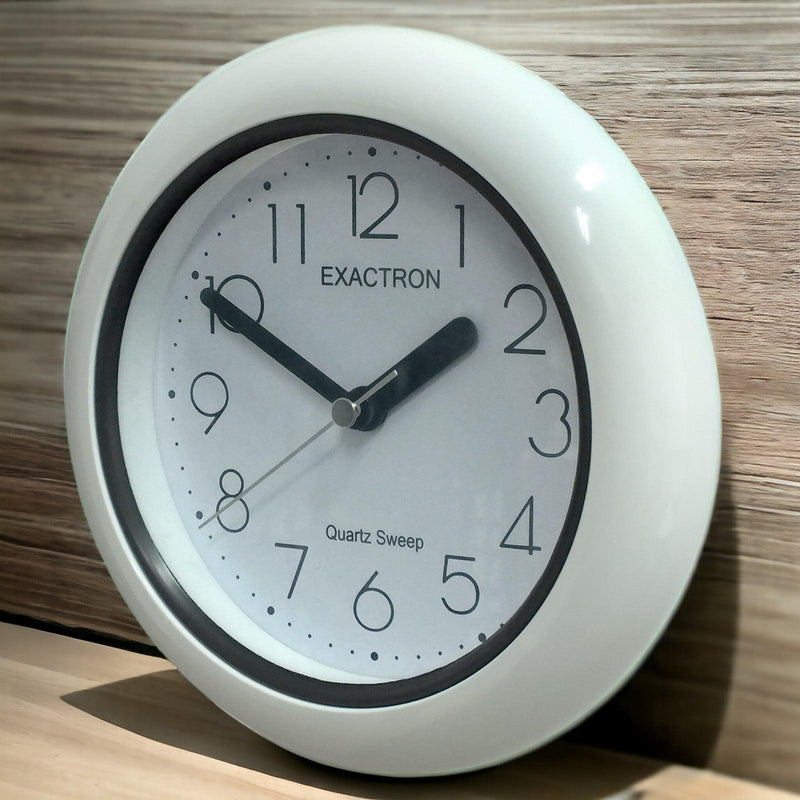 7" Round White Clock Quartz Silent Sweep Non Ticking Movement | Desk or Wall Mounted - tooltime.co.uk