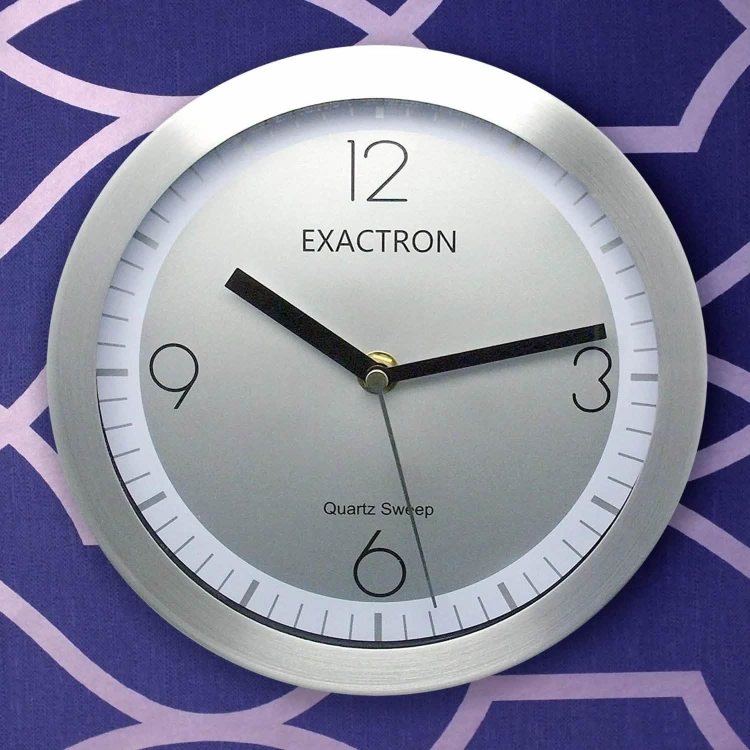8" Wall Clock Quartz Silent Sweep Round Hanging Aluminium Wallclock Home Office - tooltime.co.uk