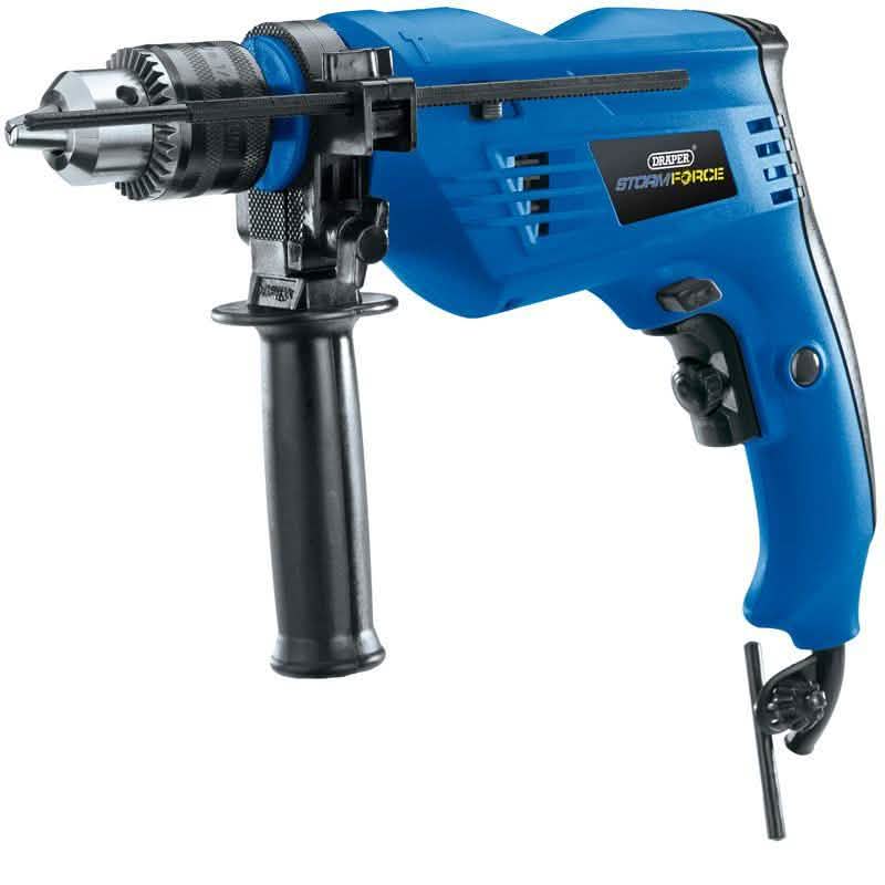 DRAPER 500W VARIABLE SPEED HAMMER DRILL WITH SIDE HANDLE & 13PC HSS BIT SET-tooltime.co.uk