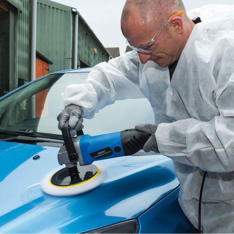 DRAPER 180mm ANGLE POLISHER BUFFER & SANDER PLUS 3PC SPONGE POLISHING HEADS KIT - tooltime.co.uk