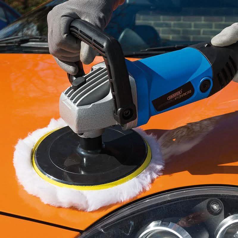 DRAPER 180mm ANGLE POLISHER BUFFER & SANDER PLUS 3PC SPONGE POLISHING HEADS KIT - tooltime.co.uk