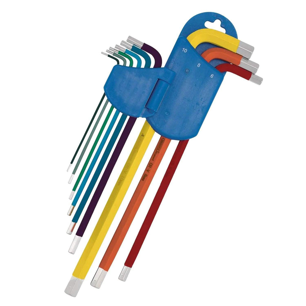 £6.99 9pc Metric Hex Key Set Extra Long Arm Colour Coded Allen Keys ...